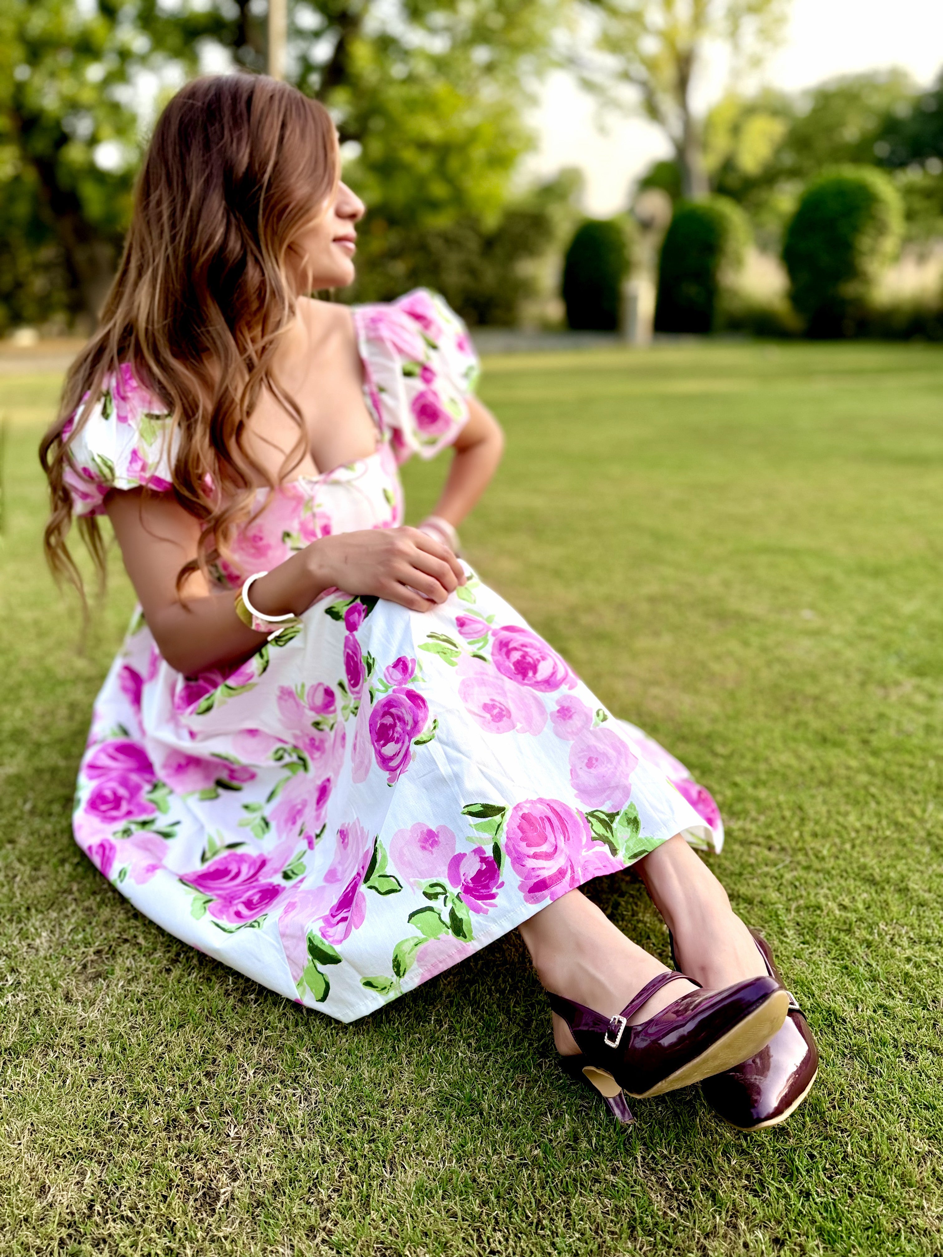 Floral Puff Sleeve Fit & Flare Dress Lugrantha Floral Puff Sleeve Fit & Flare Dress Lugrantha