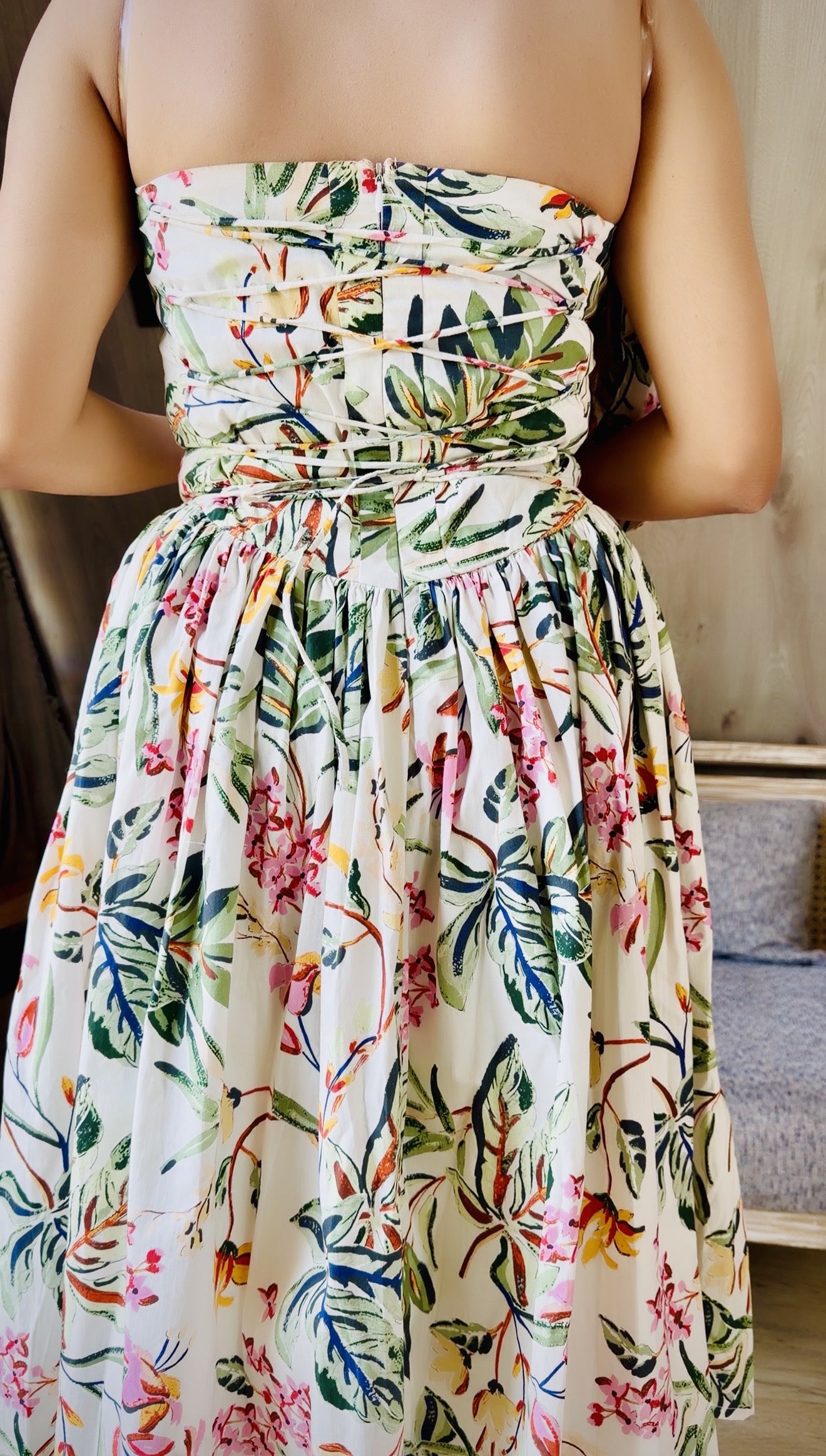 White Floral Fit & Flare Dress Halter Neck