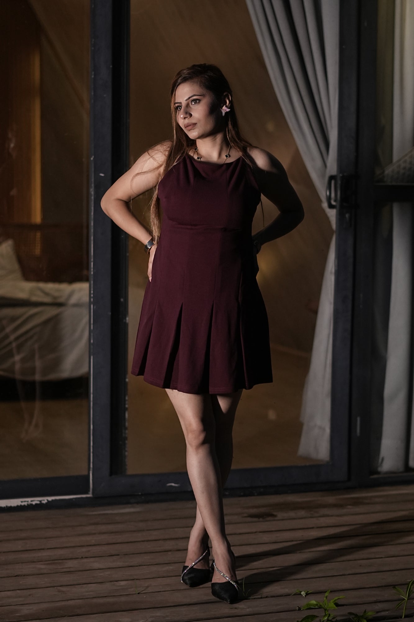 Berry Blaze Fit & Flare Dress – Wine