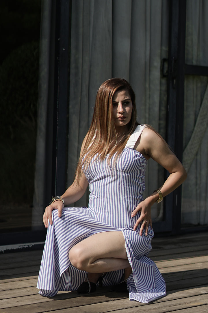 Striped Cotton Maxi Dress with Side Slit