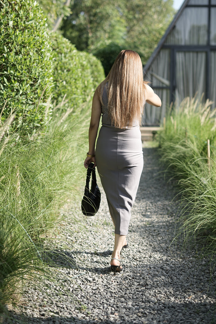 RUCHED BABE Bodycon Dress Dusty Mauve Grey Lugrantha RUCHED BABE Bodycon Dress Dusty Mauve Grey Lugrantha