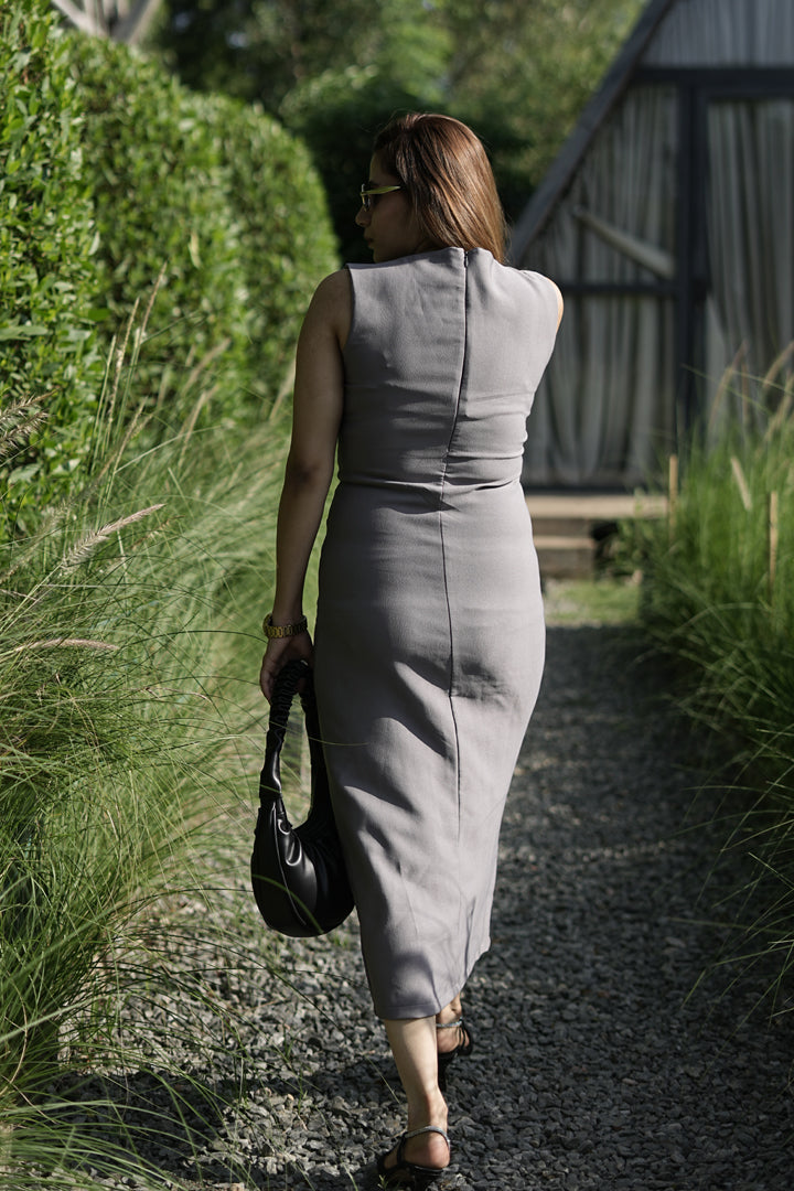 RUCHED BABE Bodycon Dress – Dusty Mauve Grey