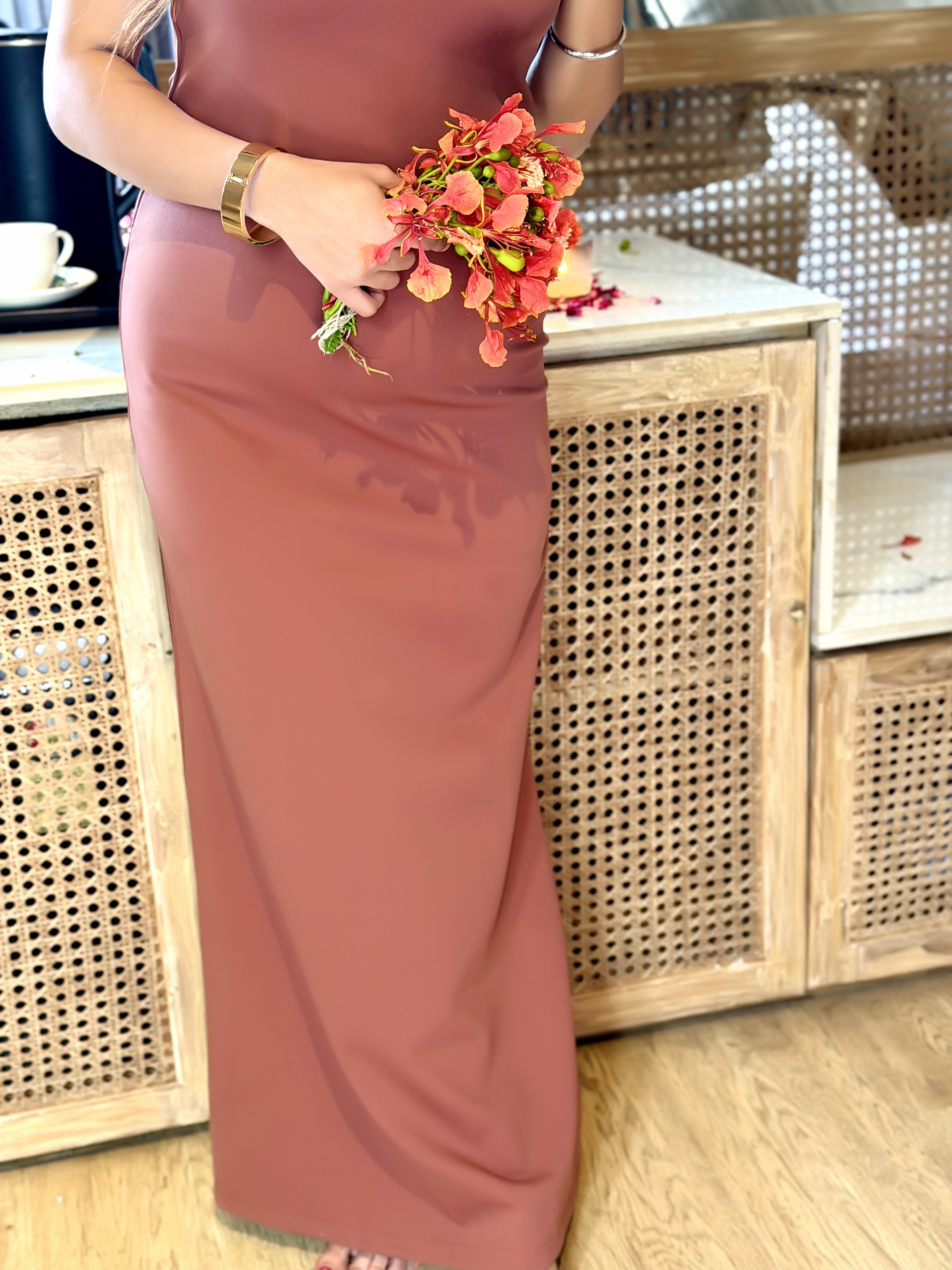 Elara Cocoa Bodycon Long Dress