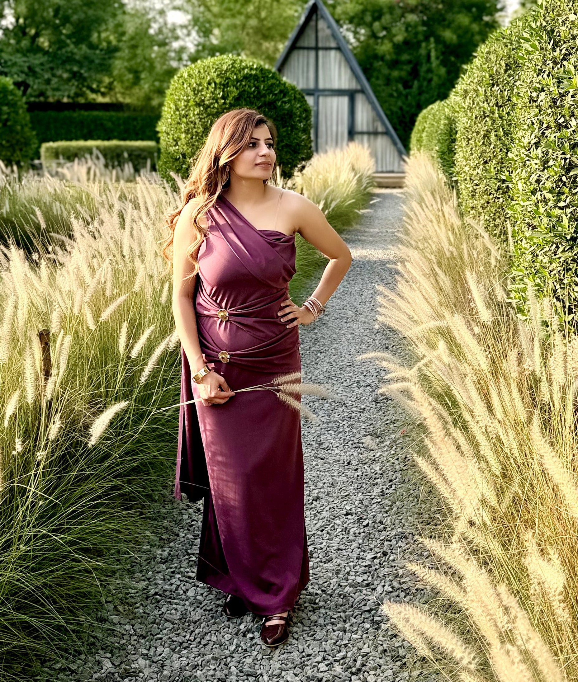 Veloura One-Shoulder Wine dress