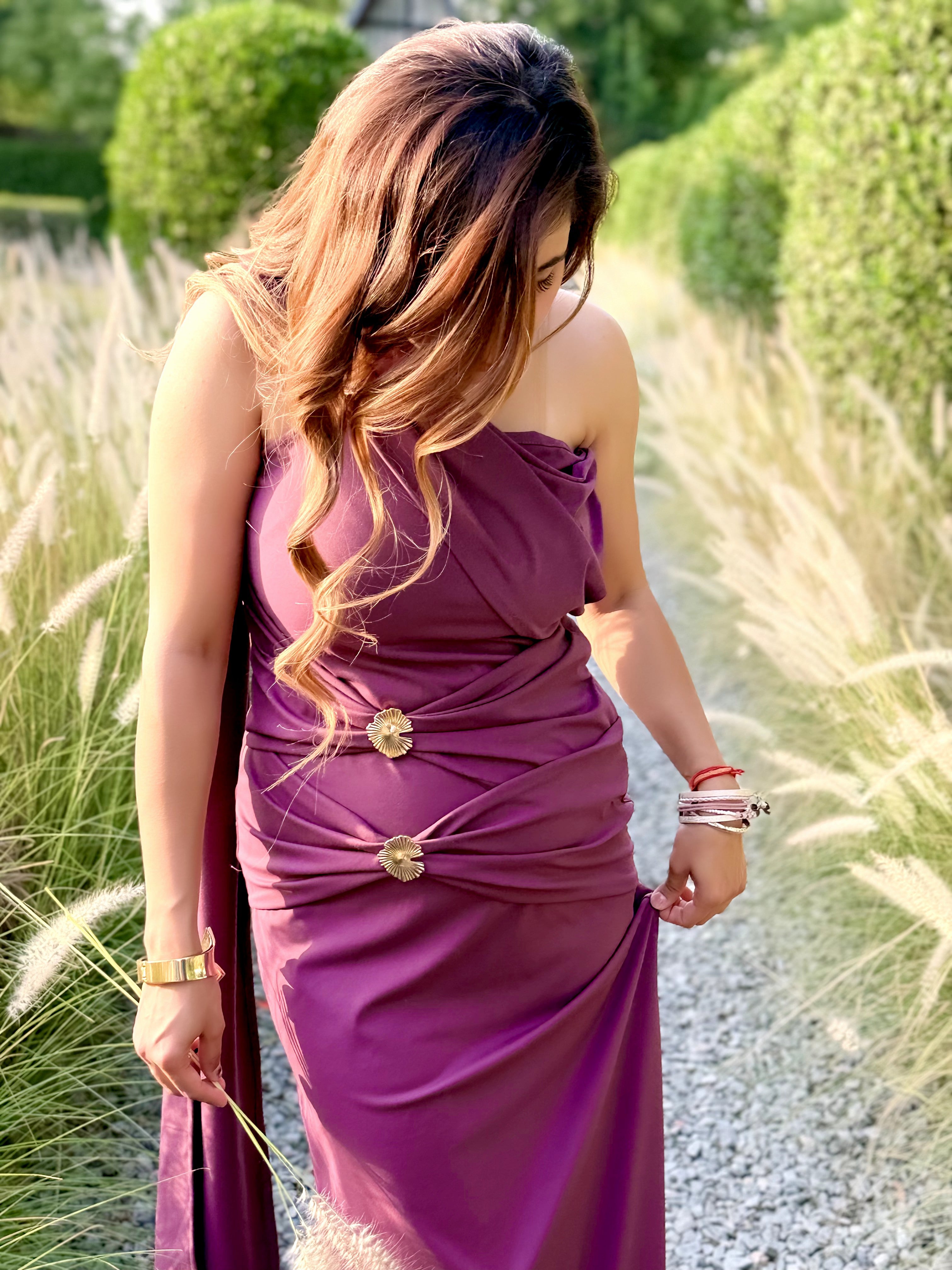 Veloura One-Shoulder Wine dress