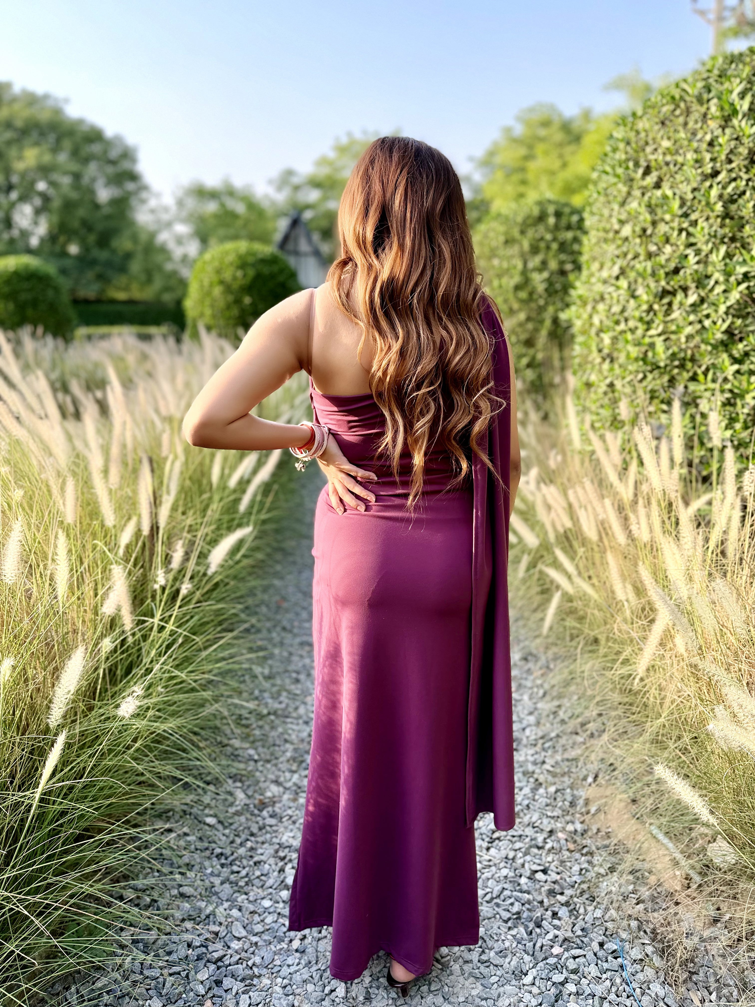 Veloura One-Shoulder Wine dress
