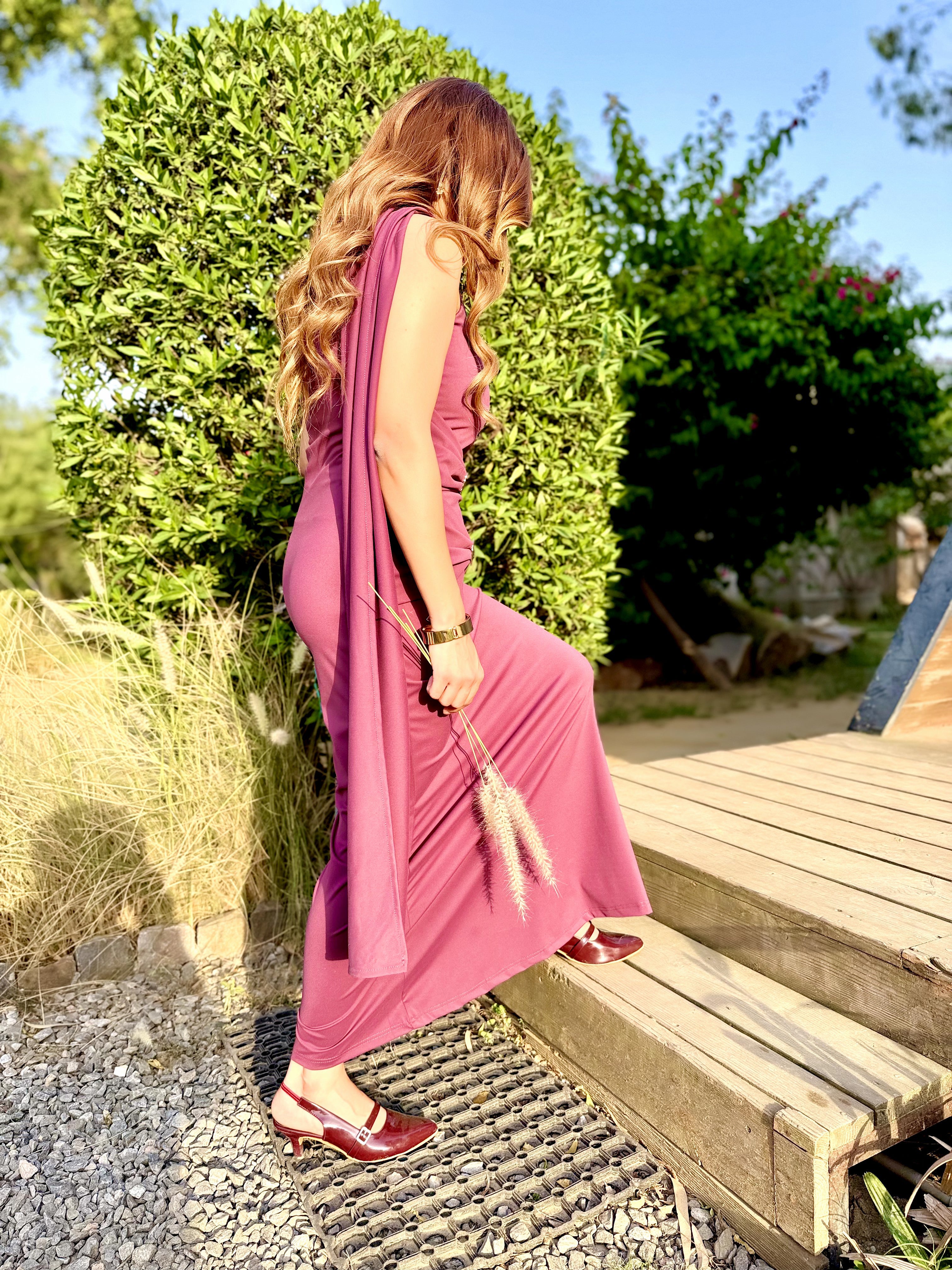 Veloura One-Shoulder Wine dress
