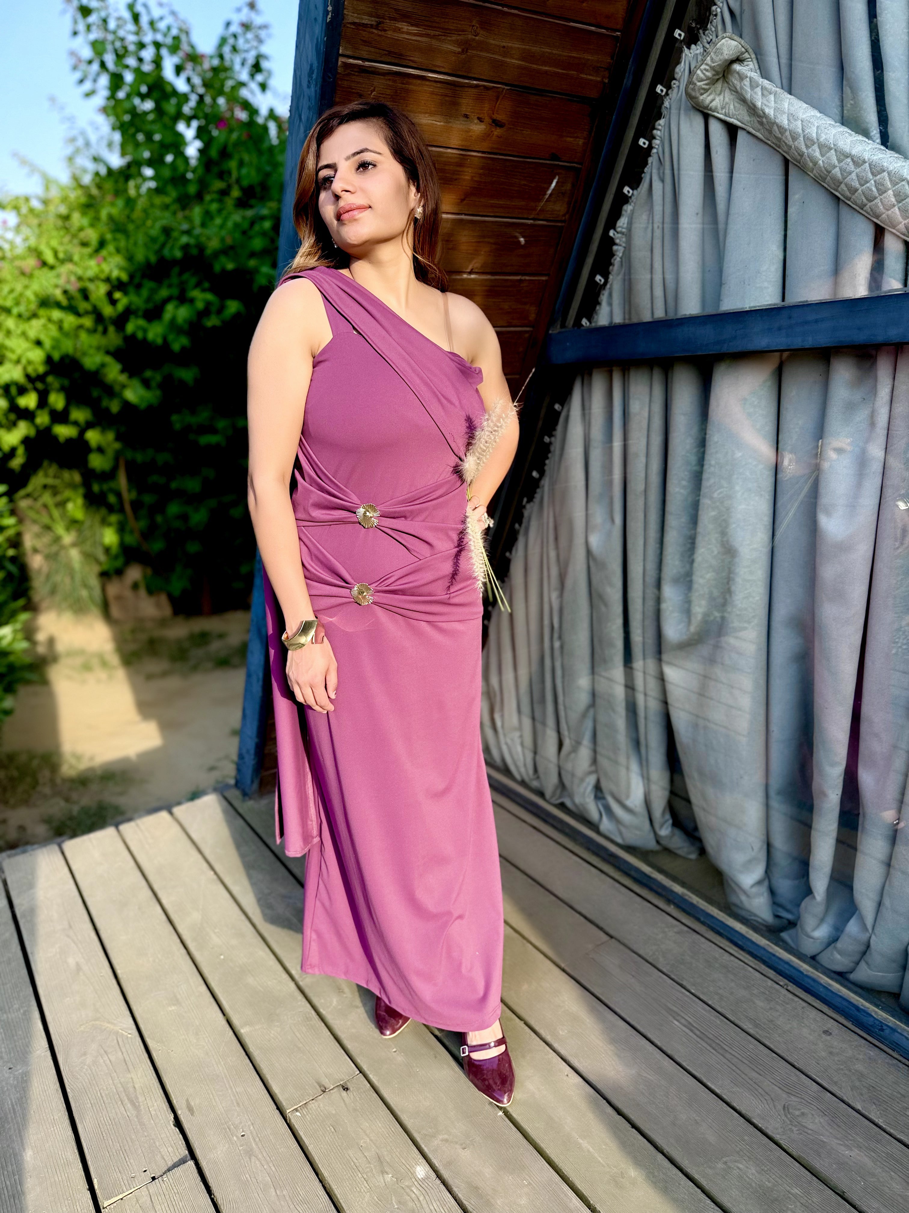 Veloura One-Shoulder Wine dress