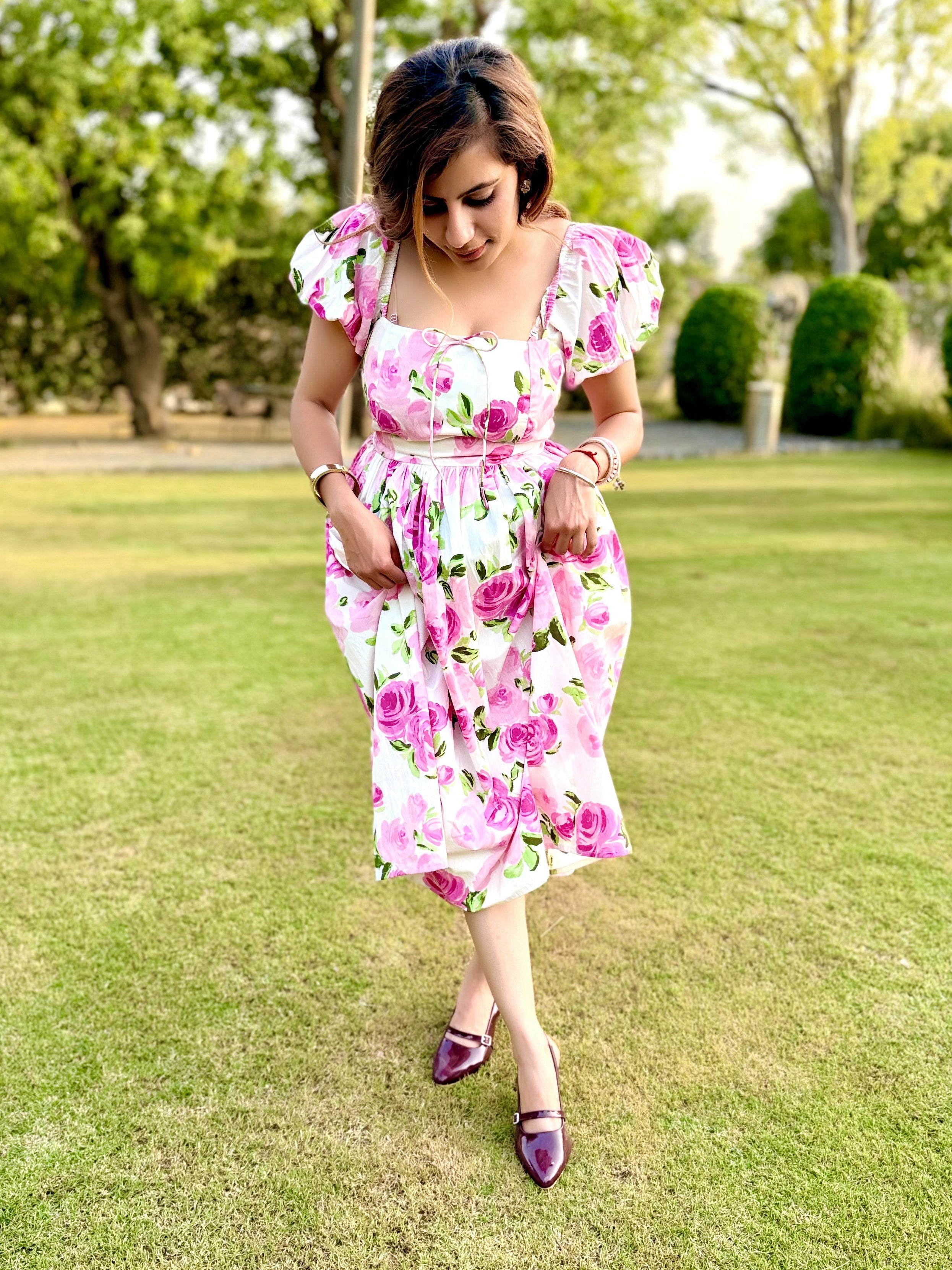 Floral Puff Sleeve Fit & Flare Dress