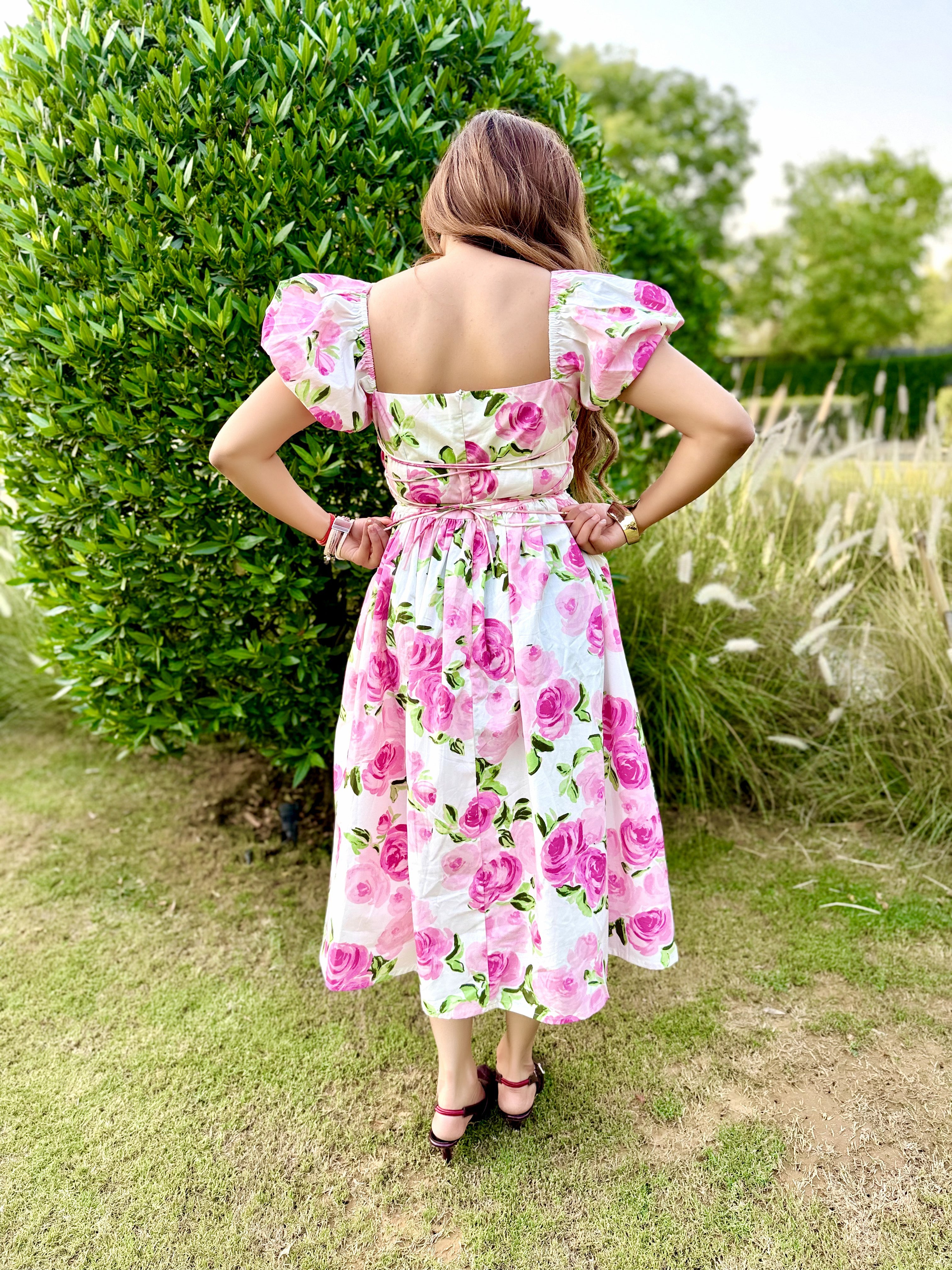 Floral Puff Sleeve Fit & Flare Dress – Lugrantha