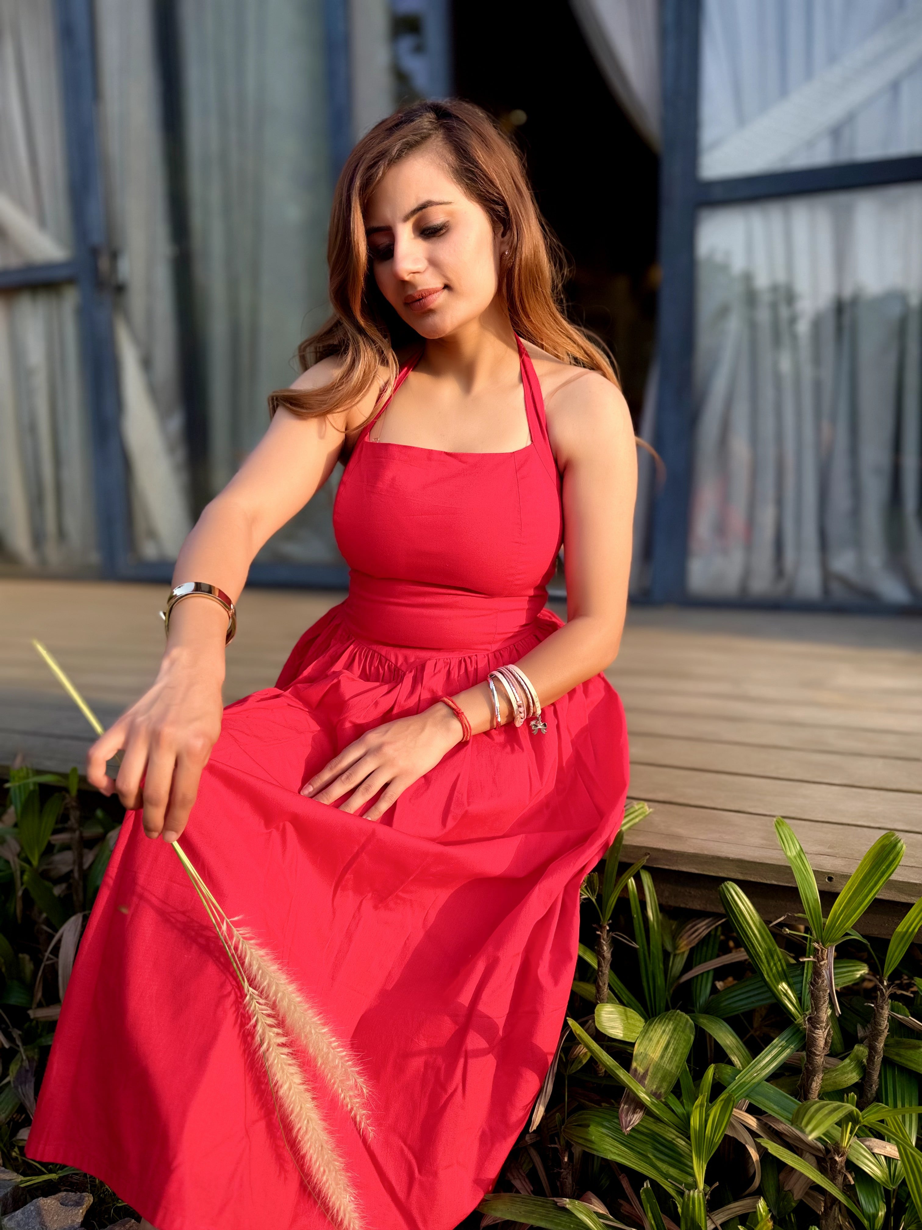 Red A-Line Charm Flare Dress