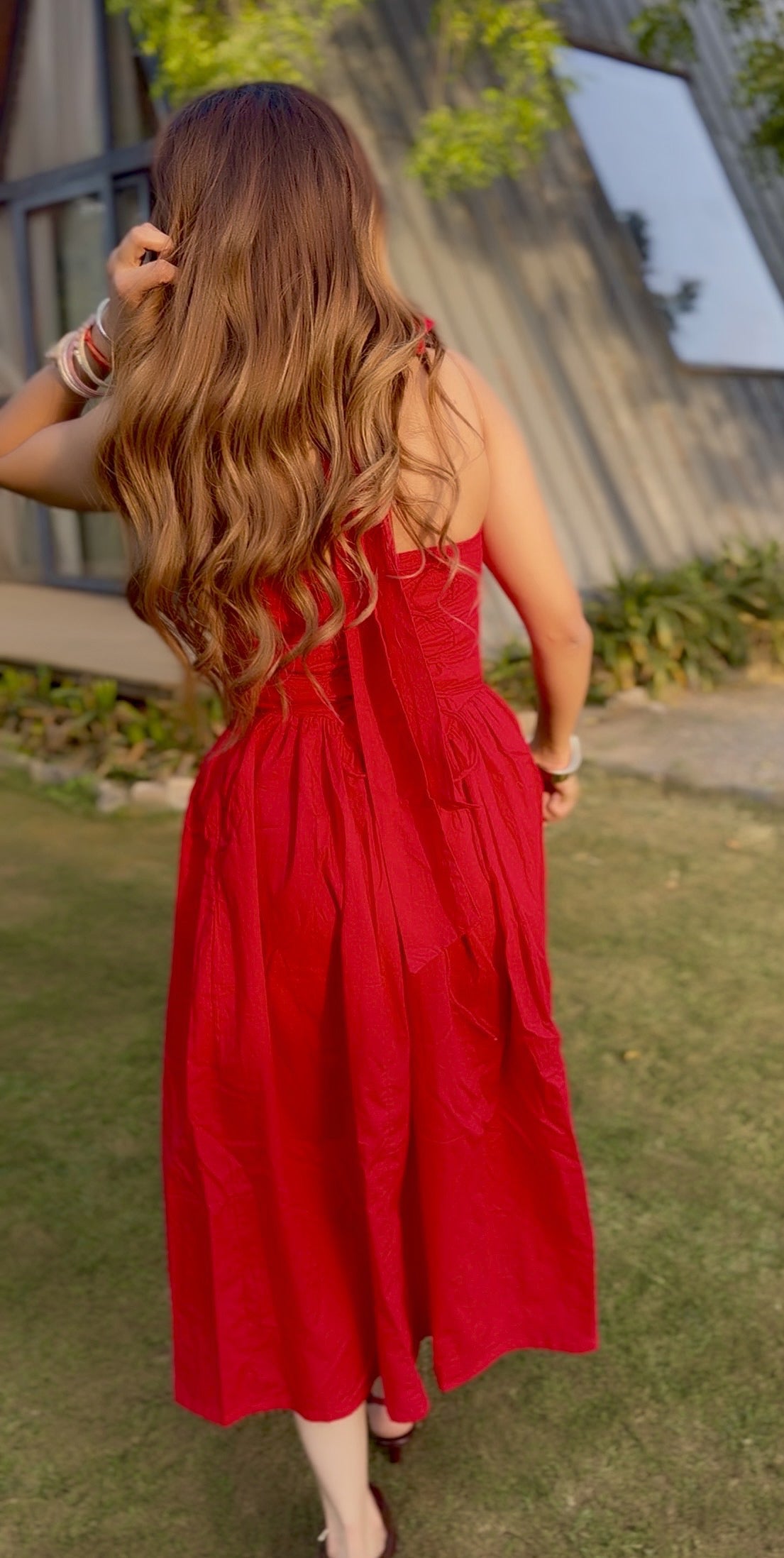 Red A-Line Charm Flare Dress