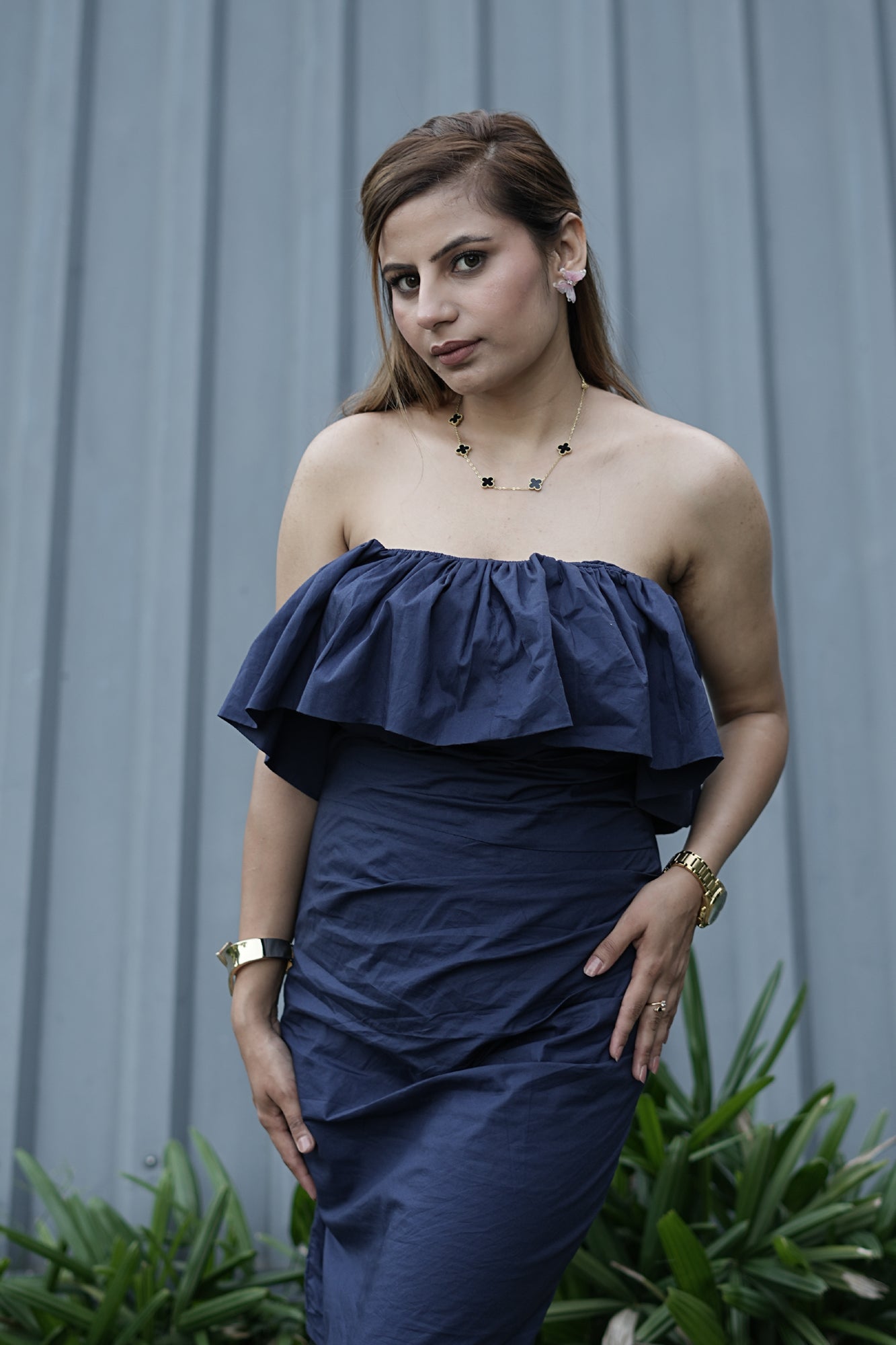 Ruffle Tube Bodycon Dress – Navy Blue