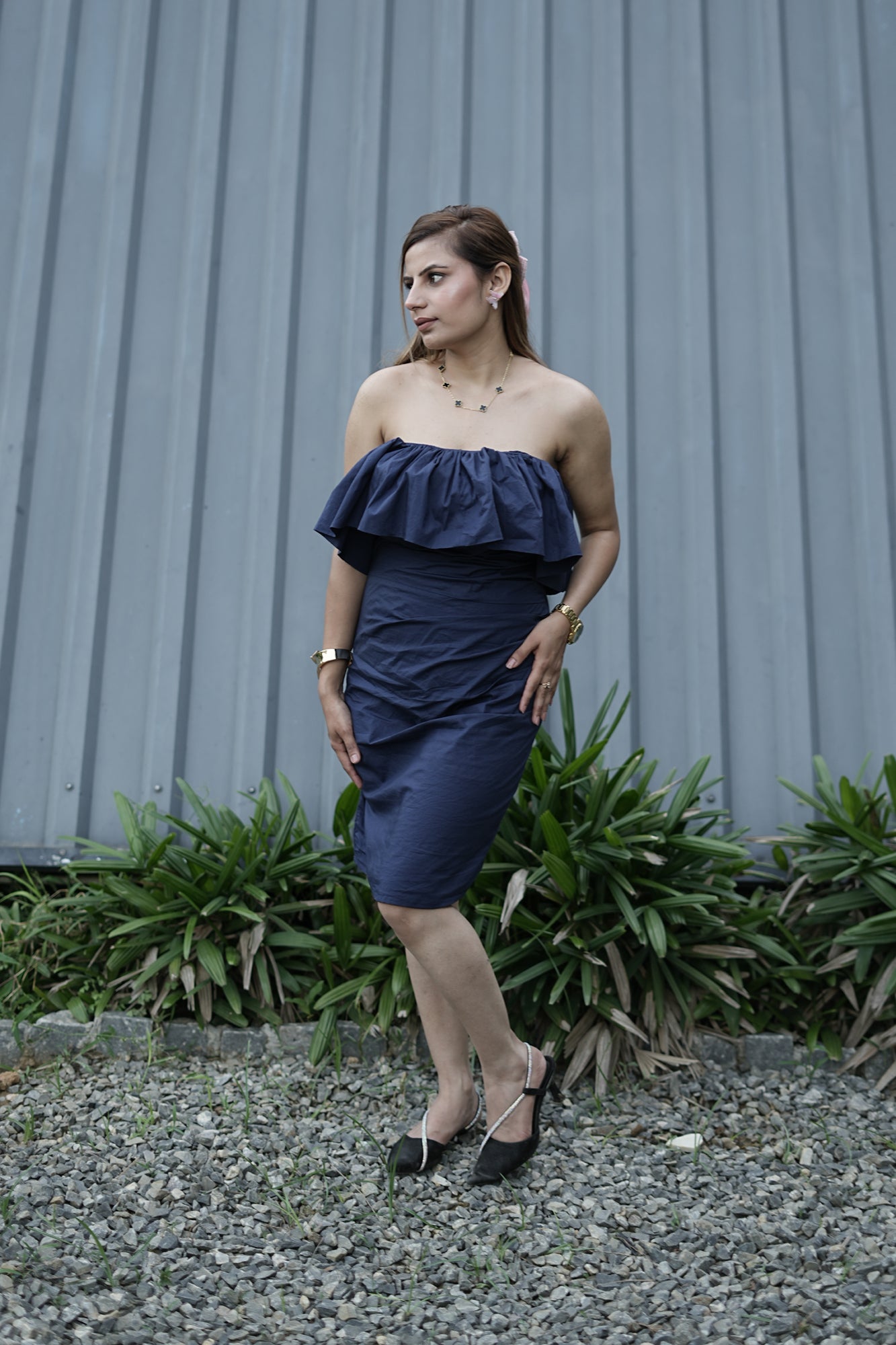 Ruffle Tube Bodycon Dress – Navy Blue