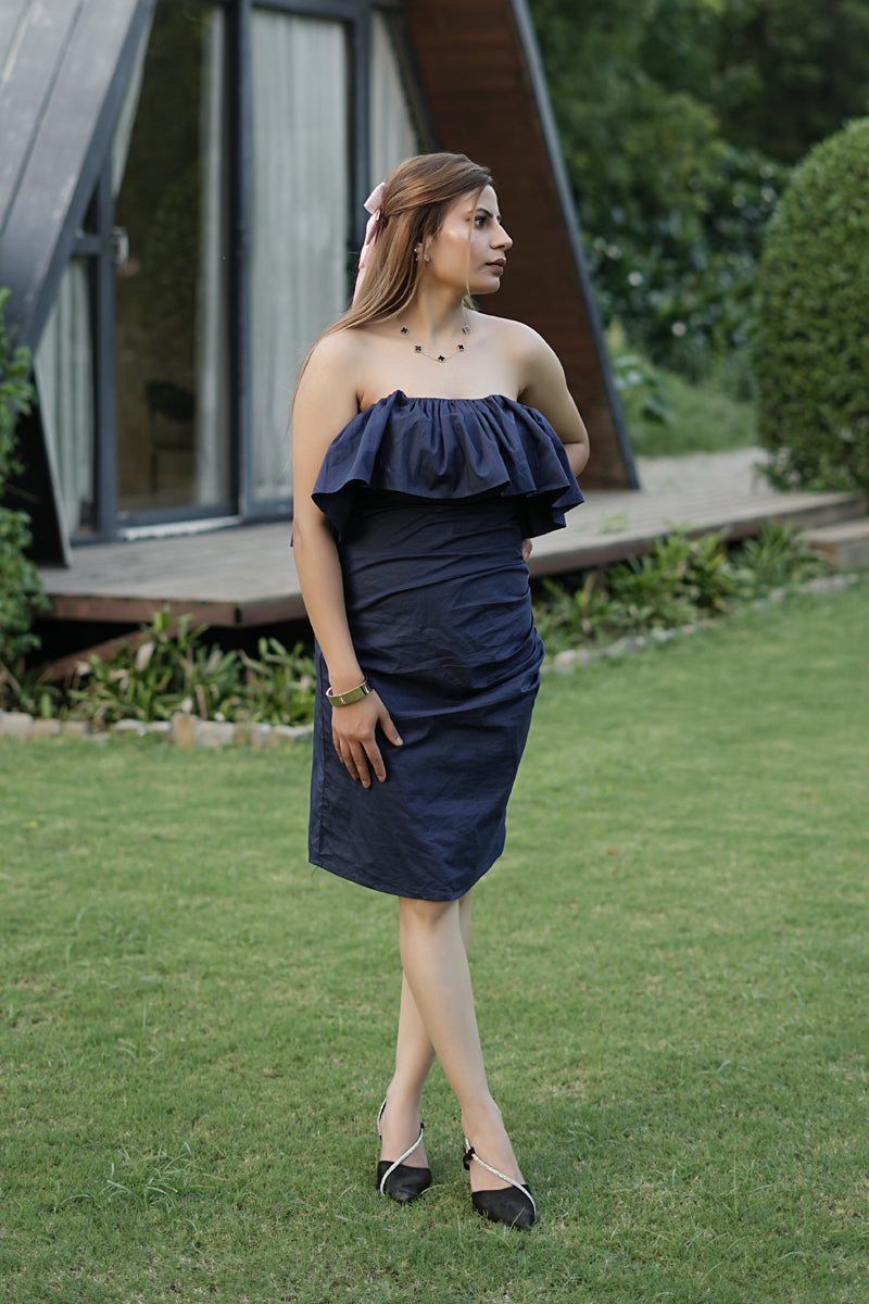 Ruffle Tube Bodycon Dress – Navy Blue